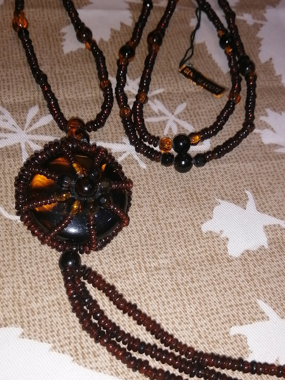 Autumn Necklace Genuine Lucite 39" Long New Old Stock With Tag